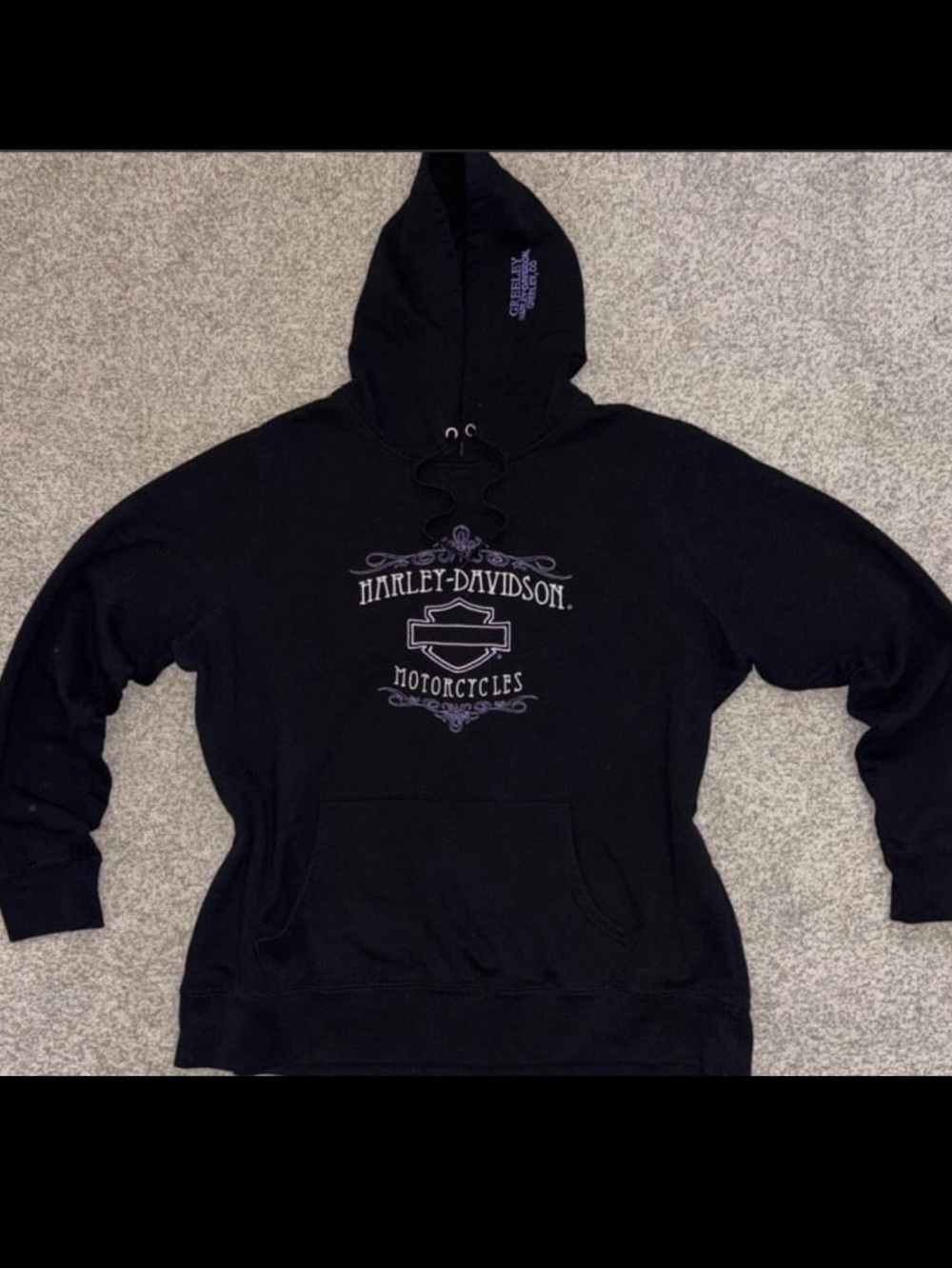 Harley-Davidson Black Hoodie with Subtle Purple Logo FITS LIKE A MD